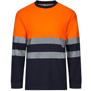 VELILLA Tweekleurig katoenen T-shirt met lange mouwen Work Utility T-shirt Uniseks, marineblauw/fluorescerend oranje