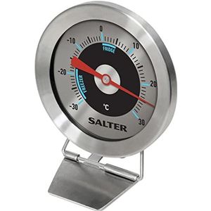 Salter 517 SSCR koelkastthermometer, grote roestvrijstalen wijzerplaat, waterdicht, gemakkelijk af te lezen, om op te hangen of neer te zetten, temperatuurbereik -30 tot 30 °C, voedselzonemarkers