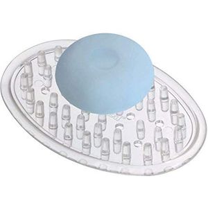 iDesign Zeephouder, kleine ovale zeephouder van kunststof, sponshouder of zeepbakje met geïntegreerde noppen, transparant