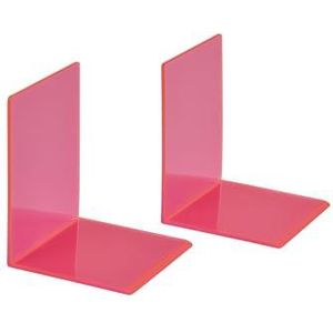 MAUL Boekensteun van acryl (2 stuks) 10 x 10 x 13 cm | Organizer, decoratie voor plank, kantoor en thuis | elegant acryl in stijlvol design, beschermt meubels | roze