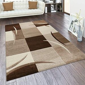 Mia's Teppiche Vloerkleed voor woonkamer, laagpolig, slaapkamer, modern, geometrisch patroon, geruit gemêleerd, Maat:160x230 cm, Kleur:Bruin