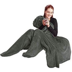 CelinaTex Zachte deken met voetsokken, 150 x 180 cm, grijs, deken, sokken, voetwarmer, microvezel, fleece, Oeko-Tex Footy