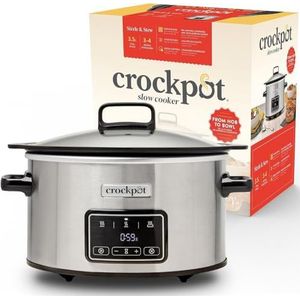 crock-pot Crockpot Sizzle & Stew Digital Slow Cooker | 3,5 l (3-4 personen) | Afneembare inductiekan voor het koken van vlees en groenten | EU-stekker 2-polig | roestvrij staal [CSC111X]