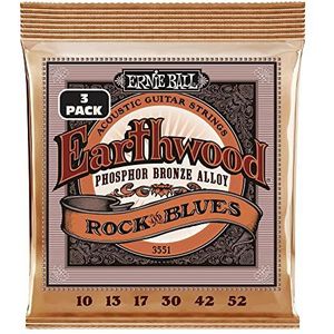 Ernie Ball Earthwood Rock and Blues met effen G, fosforbrons akoestische gitaarsnaren 3 stuks – 10 – 52 gauge