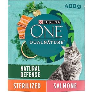 PURINA ONE DualNATURE Gesteriliseerd kattenvoer rijk aan zalm en met natuurlijke spirulina - 8 zakken van elk 400 g