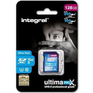 Integral 128 GB UHS-II V60 SD-geheugenkaart tot 300 MB/s leessnelheid en 100 MB schrijfsnelheid 1733X SDXC Professional High Speed
