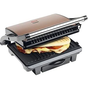 Bestron Contactgrill voor 2 Personen, Paninimaker met Vetopvangbak & antiaanbaklaag, 1000 Watt, kleur: koper