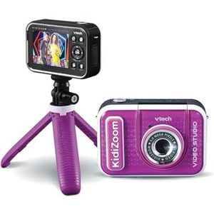 VTech - KidiZoom Video Studio HD paars, digitale camera voor kinderen, selfie, kleurendisplay met statief en groene achtergrond, cadeau voor kinderen van 5 tot 12 jaar - inhoud in het Frans