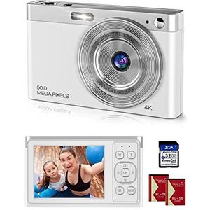 Mini-videocamera 4K Ultra HD 50MP 288 inch LCD oplaadbaar met 16x digitale zoom YouTube vlogging voor kinderen, volwassenen, beginners (zilver)