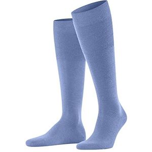 FALKE Airport lange sokken voor heren, ademend, klimaatregulerend, geurremmend, wol, katoen, hoog, dun, effen, elegant, platte teennaad, 1 paar, Blauw (Korenbloem Blauw 6554)