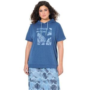 Ulla Popken Pull à capuche pour femme - Grandes tailles - Manches courtes, Bleu marine, 44-46