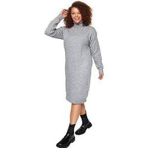 Trendyol FeMan Robe pull en tricot coupe décontractée, robe grande taille, gris mélangé, taille XL, Gris mélangé., XL-grande taille