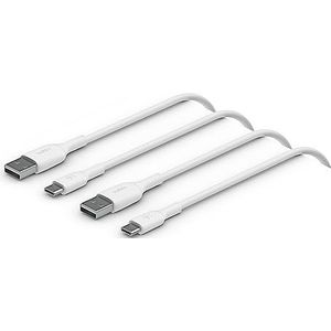 Belkin BoostCharge USB-C kabel, USB-C naar USB-A oplaadkabel, USB Type-C-kabel, USB C-kabel voor iPhone 15, Plus, Pro, Pro Max, Samsung Galaxy S24, iPad, Pixel enz., 1 m, 2 stuks, wit
