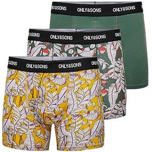 Only & Sons Onsfitz Aop Trunk Boxershorts voor heren, 3 stuks, Cilantro / verpakking: Cilantro + goudklompjes + cilantro