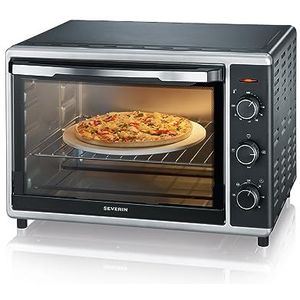 SEVERIN 42 liter mini-oven met pizzasteen en draaispies, staande oven, 1800 W, elegant design, elektrische mini-oven met timer 120 minuten, zwart/roestvrij staal, TO 2058