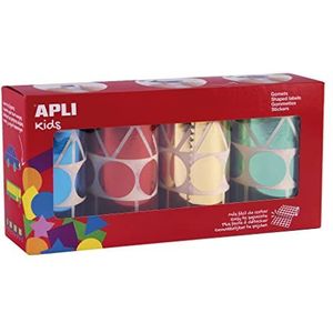 APLI Kids 19191 Set van 4 rollen geassorteerde geometrische metallic stickers 27 mm - educatieve stickers in de kleuren blauw, rood, geel en groen