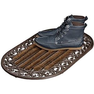 Relaxdays Gietijzeren deurmat met voetenborstel ovaal h x b x d: 4 x 73 x 42 cm landelijke stijl antieke anti-slip vloermat brons