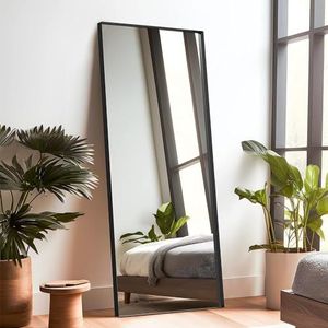 NeuType Spiegel in volledige lengte, wandspiegel van smeedijzer, diep frame, schuin of tegen de muur, grote rechthoekige slaapkamerspiegel, zwart, 165,1 x 55,9 cm