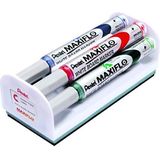 Pentel Maxiflo Borstel + 4 markers met medium conische punt, zwart/blauw/rood/groen