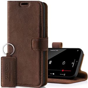 SURAZO Prestige Samsung Galaxy S22 Ultra 5G hoes, premium echt lederen beschermhoes met [standfunctie, kaartvak, RFID-bescherming] Flip case, handgemaakt in Europa (hazelnootbruin)