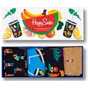 Happy Socks Kleurrijke en leuke sokken 4-pack Healthy Lifestyle Socks Gift Set maat, zwart, blauw, marineblauw, beige, rood, wit