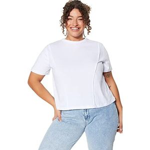 Trendyol T-shirt basique à col rond en tricot pour femme Coupe régulière, blanc, 3XL