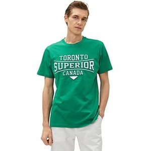 Koton Varsity T-shirt met korte mouwen voor heren, geborduurd ronde hals, groen (751), XL, Groen (751)