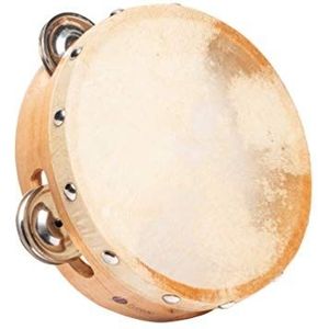 FUZEAU - 593 - Tamboerijn van natuurlijke huid - ø15 cm - 8 bekkens - Houten omsnoering - Licht en eenvoudig te hanteren - Echt muziekinstrument - Ideaal voor ritmisch leren - Vanaf 3 jaar