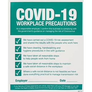Caledonia Signs 28577H – informatiebord COVID-19 Workplace voorzorgsmaatregelen