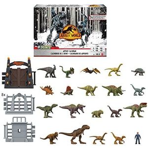 Jurassic World Dominion Adventskalender met 24 dagen countdown, dagelijkse verrassingsgeschenken inclusief mini-dinosaurus, menselijke minifiguren en accessoires