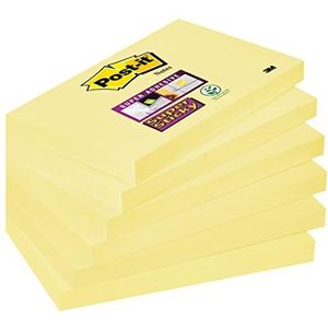 Post-it Super Sticky Notes kanariegeel, verpakking van 6 blokken, 90 vellen per blok, 76 mm x 127 mm, kleur: geel - extra sterk klevende notitieblaadjes voor notities, to-do-lijsten en herinneringen