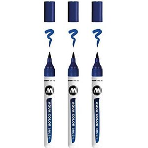 Molotow Aqua Color Brush Pen 3-delige set op waterbasis, penseelpunt voor aquarel- en handlettering) kleur 011 primair blauw