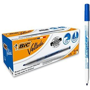 BIC 841841 Velleda 1721 Whiteboardstiften, droog afwasbaar, fijne conische punt, perfect voor school en kantoor, blauw, 24 stuks