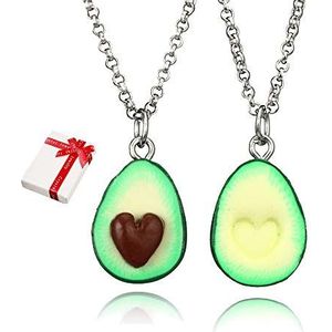 BFF Set van 2 groene avocado-kettingen voor koppels, vriendschap, vriendschapsketting, sieraden voor kinderen, tieners, meisjes, beste vrienden, geliefden en koppels, geschenken, Keramiek