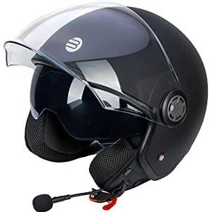 Befast Rapid Connect Iii, Omollokische jethelm met intercom voor scooters, breed vizier, krasbestendig, motorfiets, uniseks, volwassenen, mat zwart, M