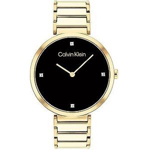 Calvin Klein Analoog kwartshorloge voor dames met goudkleurige roestvrijstalen armband - 25200136, zwart., armband