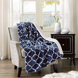 Comfort Spaces Superzachte en comfortabele Sherpa omkeerbare deken voor bank en bed, gezellige fleecehoes met pluizig kunstbont, 127 x 152,4 cm, marineblauw