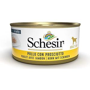 Schesir Dog Kipfilet met natte ham voor honden, 18 blikjes x 150 g