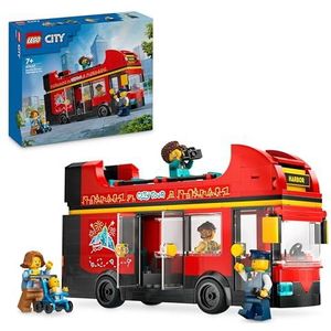 LEGO City 60407 De rode bus met twee verdiepingen, auto, speelgoed, voertuig voor kinderen, jongens en meisjes vanaf 7 jaar, feest- of verjaardagscadeau, 5 figuren, waaronder een baby en een