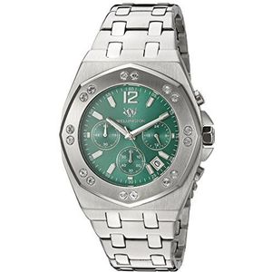 Wellington - WN511-191 – herenhorloge – kwarts analoog – stopwatch – armband van leer zilver, groen/zilver, armband, Groen/Zilver, armband
