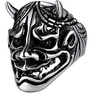 U7 Gothic-ring voor heren, masker van Hannya, van roestvrij staal/verguld, maat 54/57/59/62/64/67/69/72