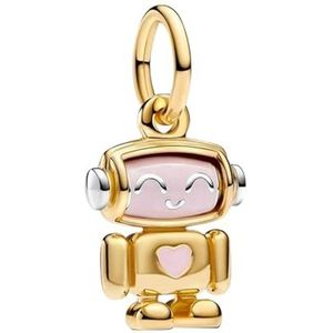 Amuefer Spinnable Face Robot Dangle Charms voor Armbanden 925 Sterling Zilver met Kubieke Zirkonia Hanger voor Verjaardag Ketting Kerst Sieraden Geschenken voor Vrouwen Sterling Zilver, Steen,