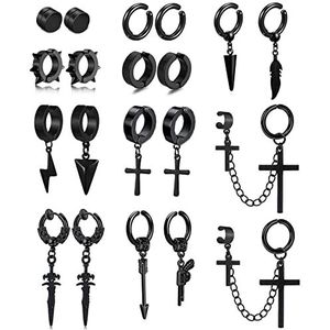 20 stuks magnetische oorbellen van roestvrij staal, nep-oorbellen, creolen, kruis, veren, hangende oorbellen voor heren, oorbellen, clip, rvs