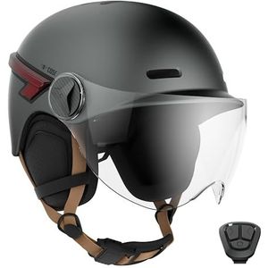 CASR Glow Led-helm voor fiets en scooter, XL-vizier en afneembare oorbeschermers, knipperlichten en afstandsbediening, mooi urban design voor dames en heren, mat antraciet, maat M