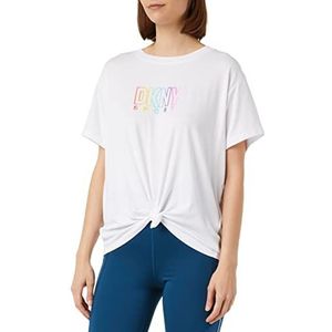 DKNY Pride Logo Knot Front T-shirt voor dames, Wit.