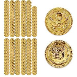 Relaxdays 144 stuks gouden munten voor kinderen, piratenschat, kunststof, diameter 3,5 cm, goud