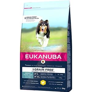 Eukanuba Graanvrij hondenvoer met kip voor grote rassen, droogvoer voor volwassen honden, 3 kg