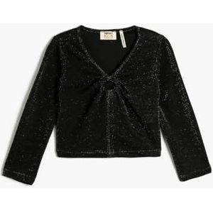 Koton Crop Blouse met lange mouwen aan de voorkant Gleamy V-hals Slim Fit Blouse Meisjes, Zwart 999