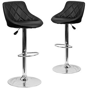 Flash Furniture Barkruk van vinyl, modern, met chromen basis, zwart, 2 stuks