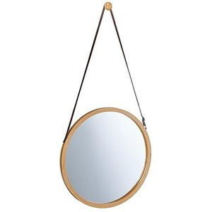 Relaxdays Ronde hangende spiegel verstelbare riem modern bamboe frame hal badkamer & gastentoilet Diameter: 38 cm Natuurlijk, Glas, Kunststof